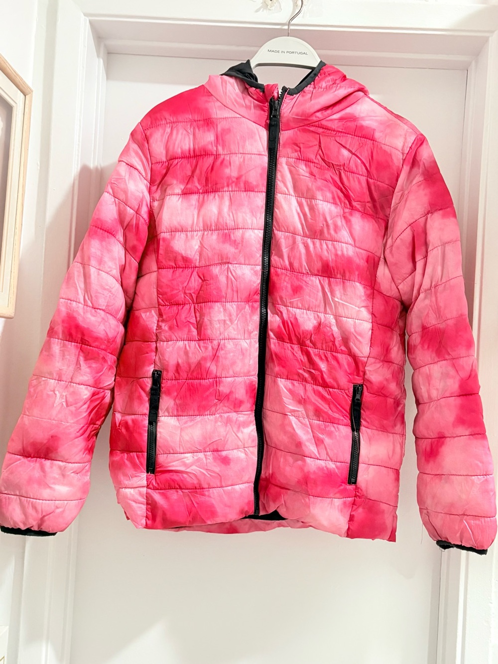 Girls' Pink Tie-Dye Hooded Puffer Jacket